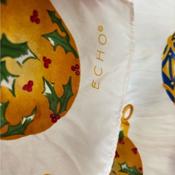 Echo New York Vintage Authentic 100% Silk Holiday Ornament Rectangular Scarf